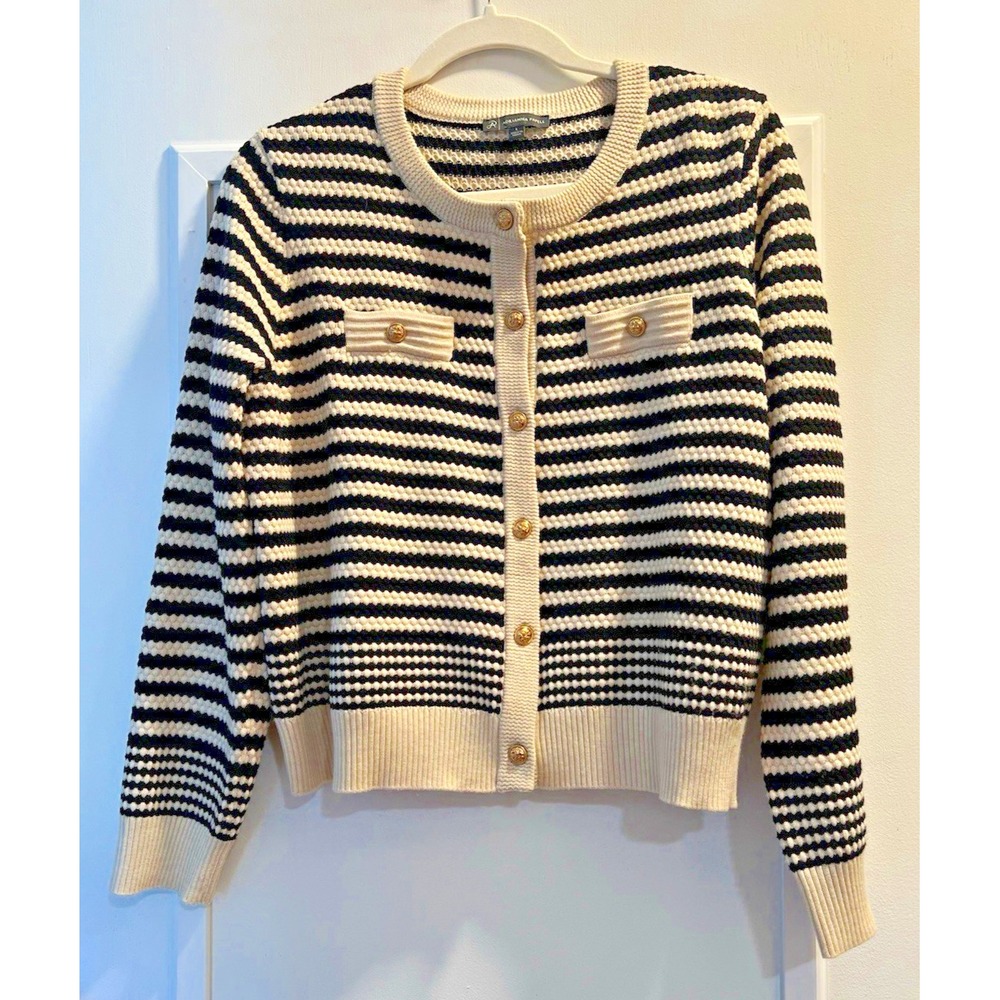 Adrianna Papell Womens Striped Faux Button-Front Sweater Black Ivory AD1S302145
